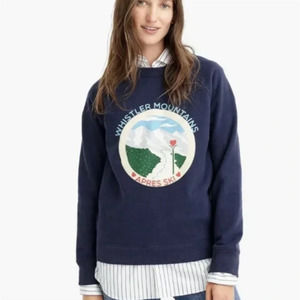 J.CREW Whistler Mountain Apres Ski Crew Neck Sweatshirt Size XL Blue Pullover